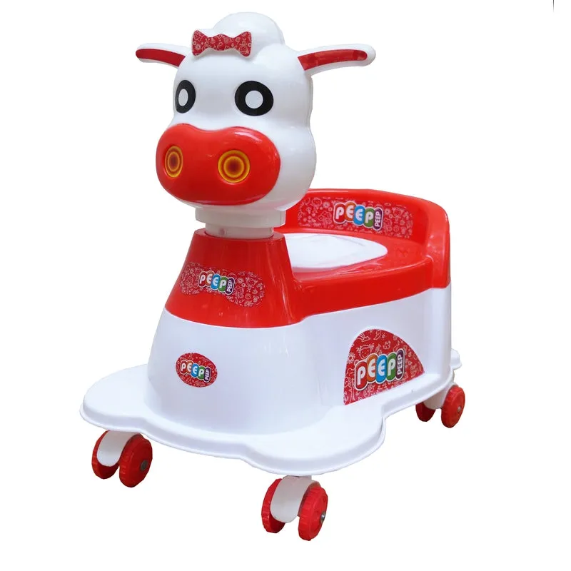 Musical Potty Training Seat - Red | Easy Grip Handles | Cow Scooter (9 Months - 1.5 Years))