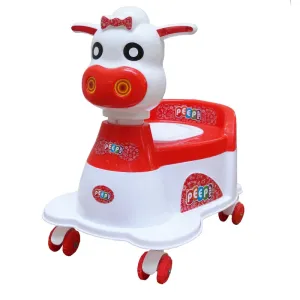 Musical Potty Training Seat - Red | Easy Grip Handles | Cow Scooter (9 Months - 1.5 Years))