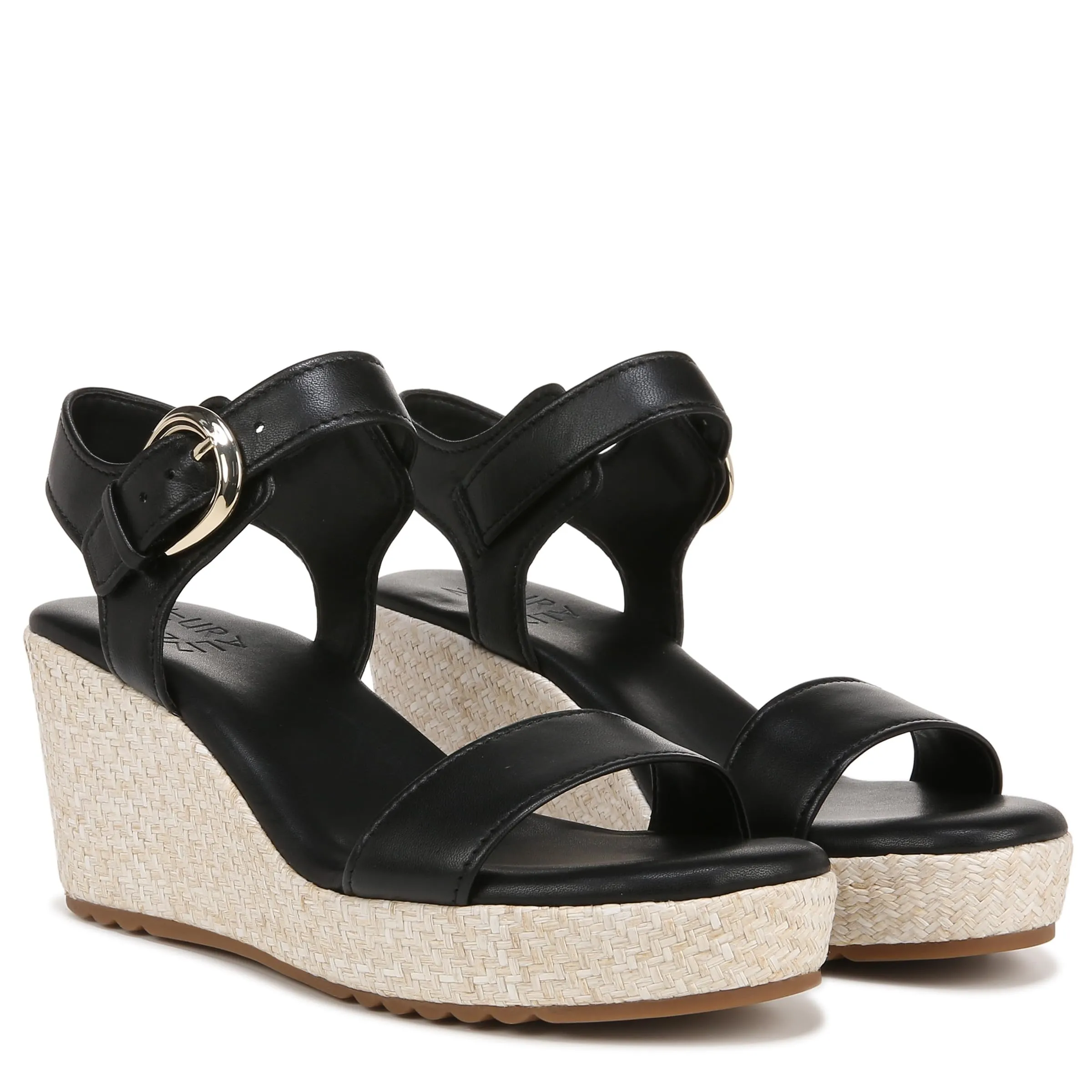 Naturalizer Womens Stella Open Toe Wedge Sandal Black Leather 11 M