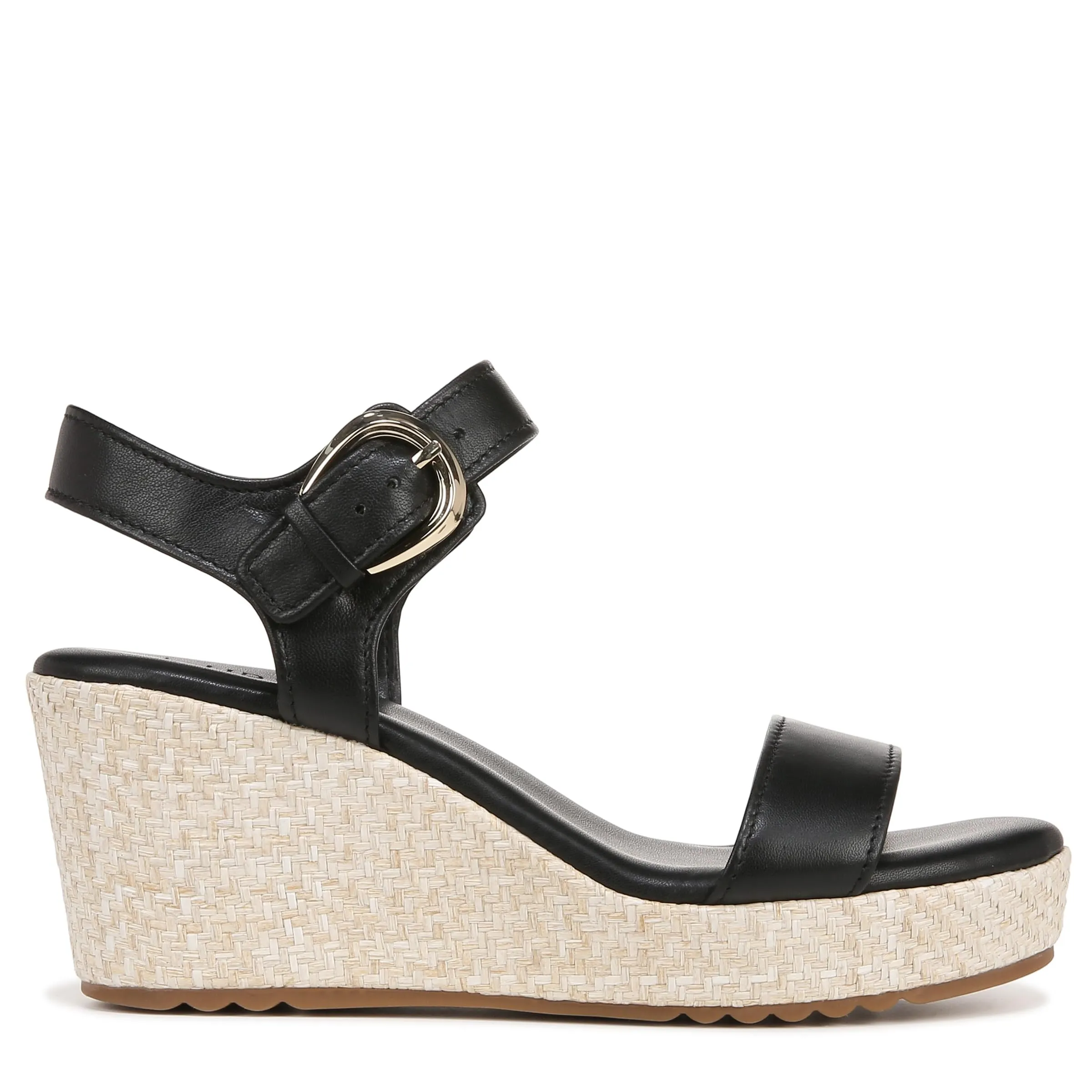 Naturalizer Womens Stella Open Toe Wedge Sandal Black Leather 11 M