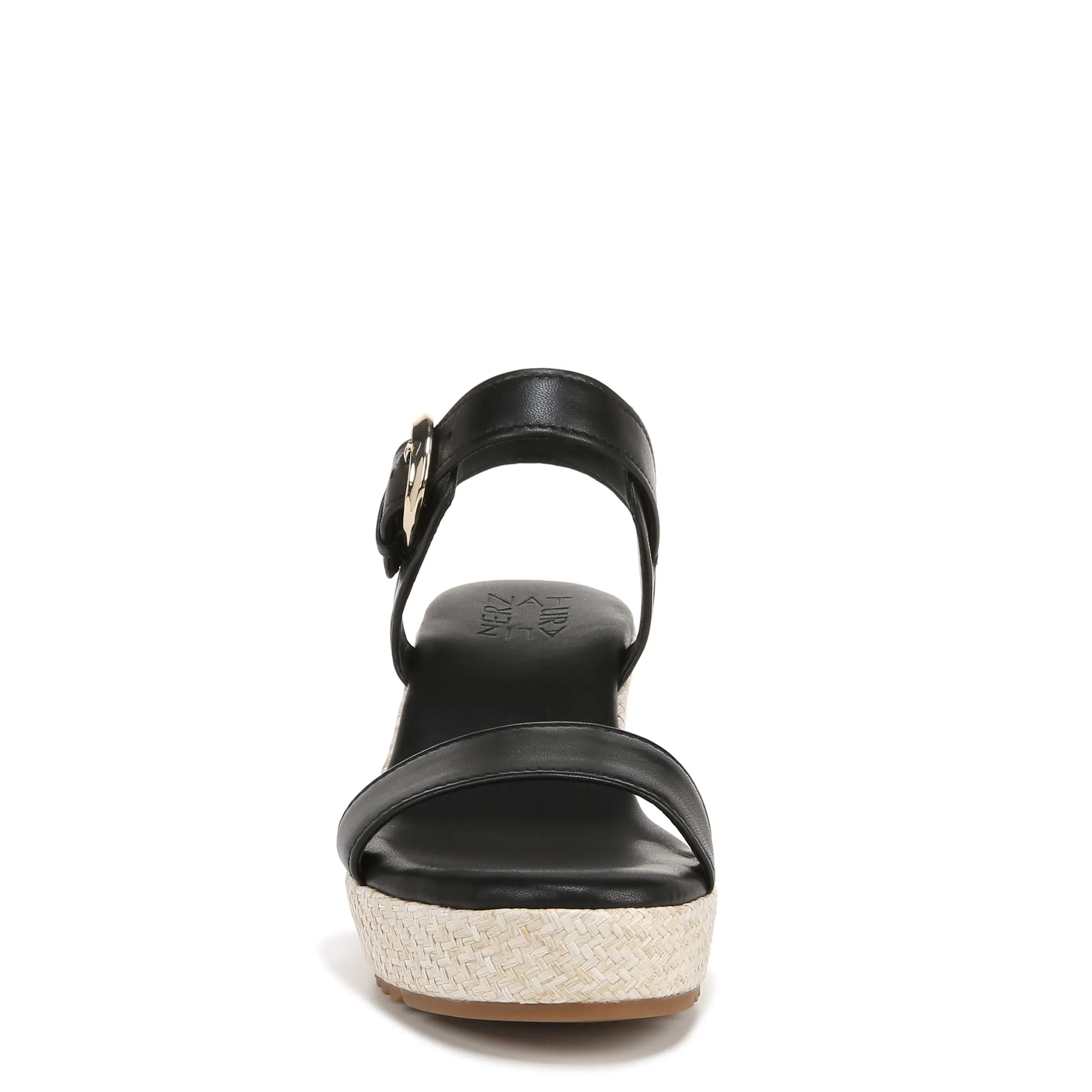 Naturalizer Womens Stella Open Toe Wedge Sandal Black Leather 11 M