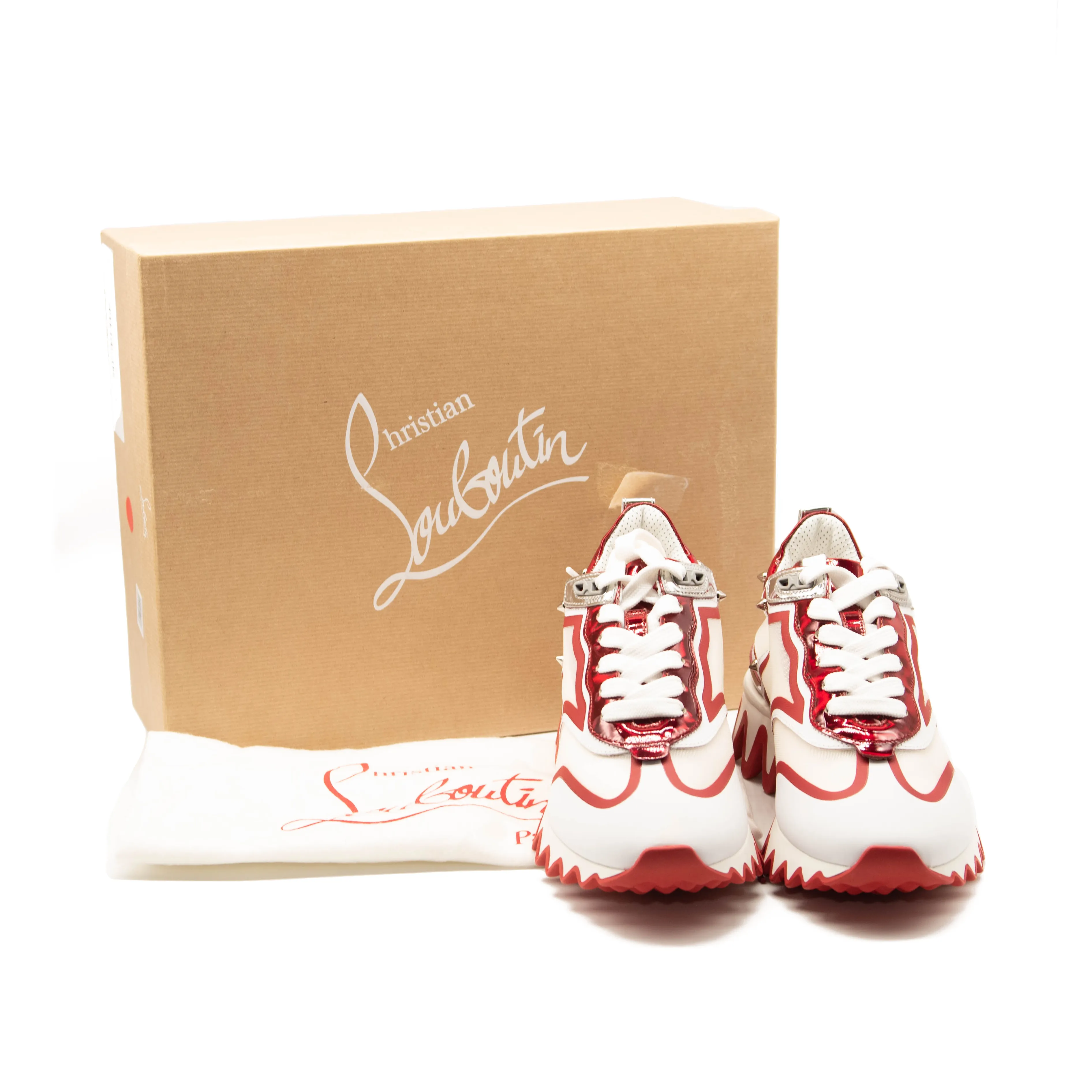 NEW Christian Louboutin Sharkina Sneaker White Red EU 37