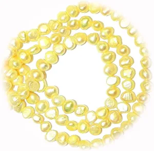 New Yellow 5mm - 6mm Flat Baroque Cultured Freshwater Pearl Gemstone Beads for DIY Crafts and Jewelry Making TRE-4115HUNTTT