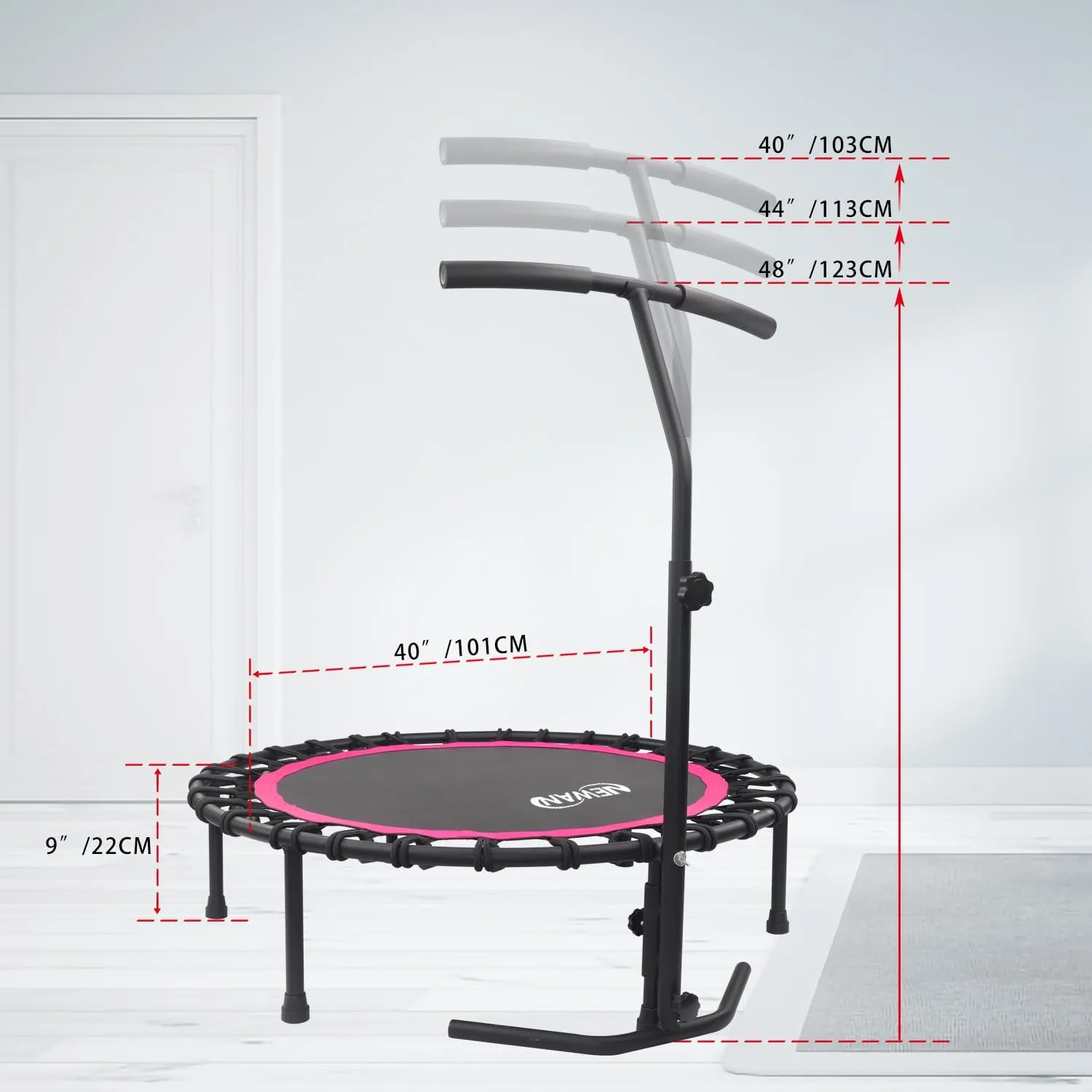 Newan 40"-48" Silent Mini Trampoline Fitness Trampoline Bungee Rebounder Jumping Cardio Trainer Workout for Adults-Max Limit 330lbs