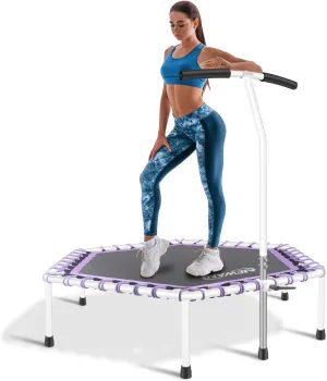 Newan 48'' Fitness Trampoline with Adjustable Handle Bar, Silent Trampoline Bungee Rebounder Jumping Cardio Trainer Workout for Adults - Max Limit 330 lbs