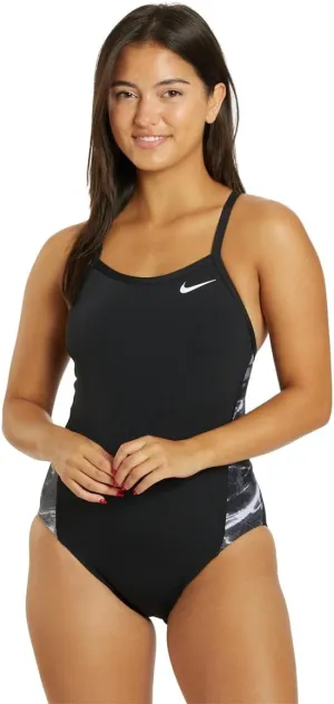 Nike Women's Hydrastrong Multi Print Splice Racerback One Piece Swimsuit Black, 32