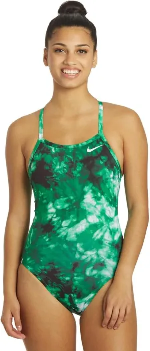 Nike Women's Hydrastrong Tie Dye Crossback One Piece Swimsuit Court Green, 26