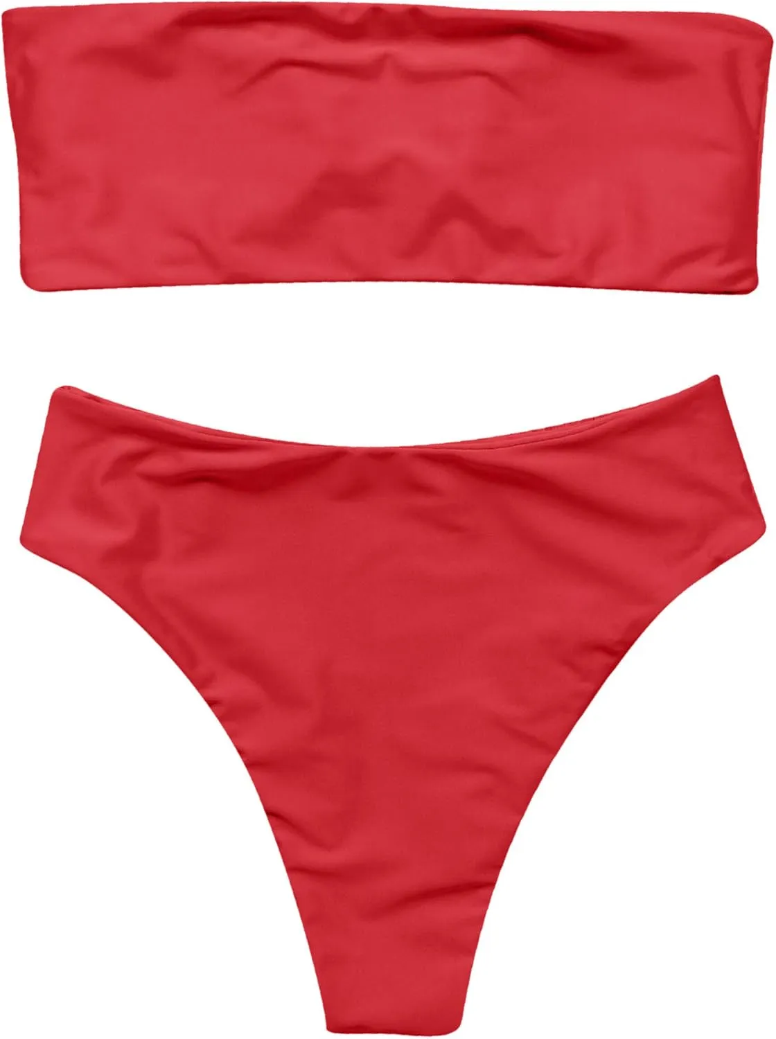 OMKAGI Women's 2 Pieces Bandeau Bikini Swimsuits Off Shoulder High Waist Bathing Suit High Cut