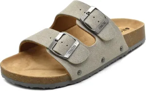 ONCAI Womens Flat Slide Sandals with Arch Support 2 Strap Adjustable Buckle Slip on Slides Shoes Non Slip Rubber Sole