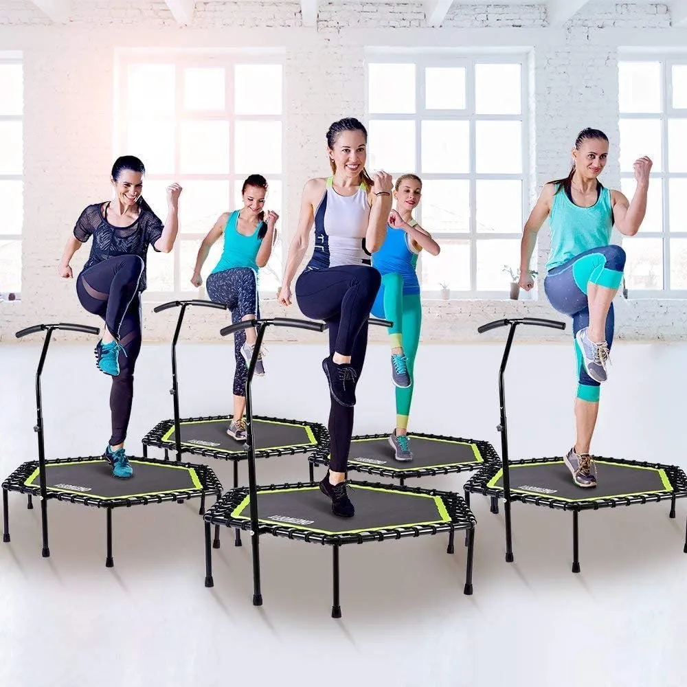ONETWOFIT 48" Silent Mini Trampoline with Adjustable Handle Bar Fitness Trampoline Bungee Rebounder Jumping Cardio Trainer Workout for Adults