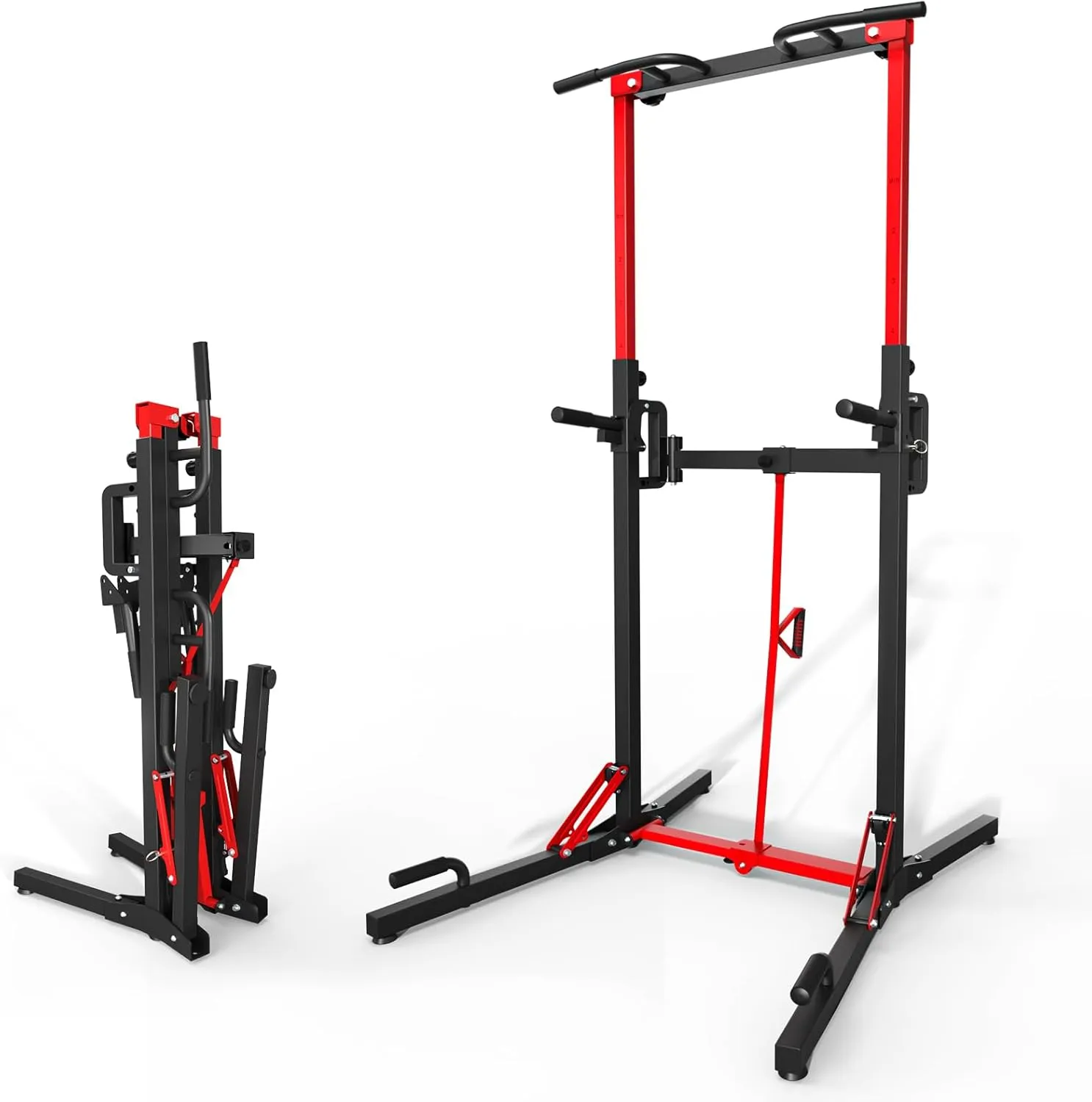 ONETWOFIT Foldable Power Tower Pull Up Bar Station Assistive Trainer Multi-Function Adjustable Dip Station for Home Gym Workout, Heavy Duty Strength Training Fitness Equipment Pull Up Stand