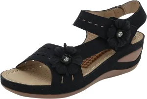 Ortho Walking Sandals for Elderly Women Shoes for Women Extra Wide Orthopedic Arch Support Shoes for Women Dressy Sandals Women Wide Feet Strappy Black Heels Everyday Sandals for Women