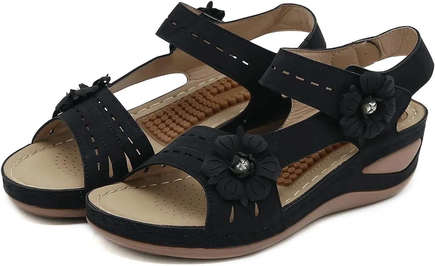 Ortho Walking Sandals for Elderly Women Shoes for Women Extra Wide Orthopedic Arch Support Shoes for Women Dressy Sandals Women Wide Feet Strappy Black Heels Everyday Sandals for Women