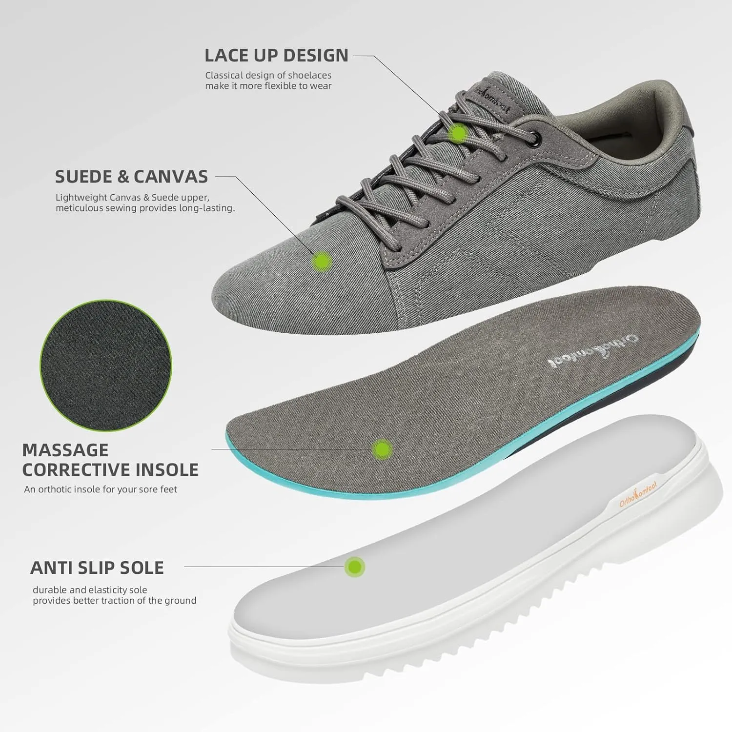 OrthoComfoot Men's Orthopedic Fashion Sneakers for Plantar Fasciitis: Comfortable Arch Support Walking Shoes for Flat Feet, Casual Orthotic Shoes for Foot and Heel Pain Relief