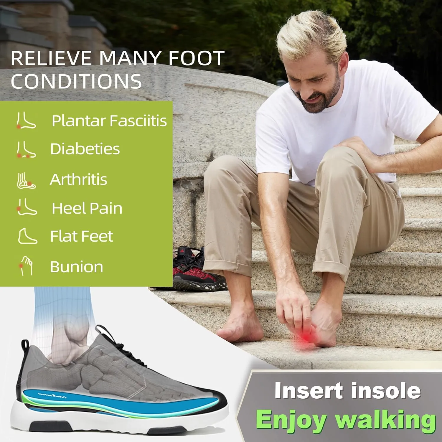 OrthoComfoot Plantar Fasciitis Shoe Insoles, Arch Support Insoles for Women & Men, 220  lbs Heavy Duty, Athletic Gel Shoe Inserts, Pain Relief & Comfort, High Arch Support, Size Options Available