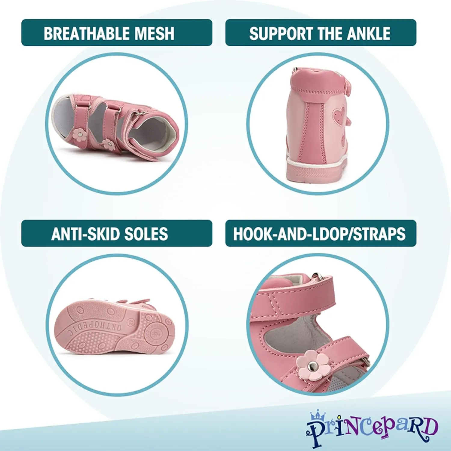 Orthopedic Sandals for girls with Hollowed Out Heart Pattern,High-top AFO Shoes with Arch and Ankle Support