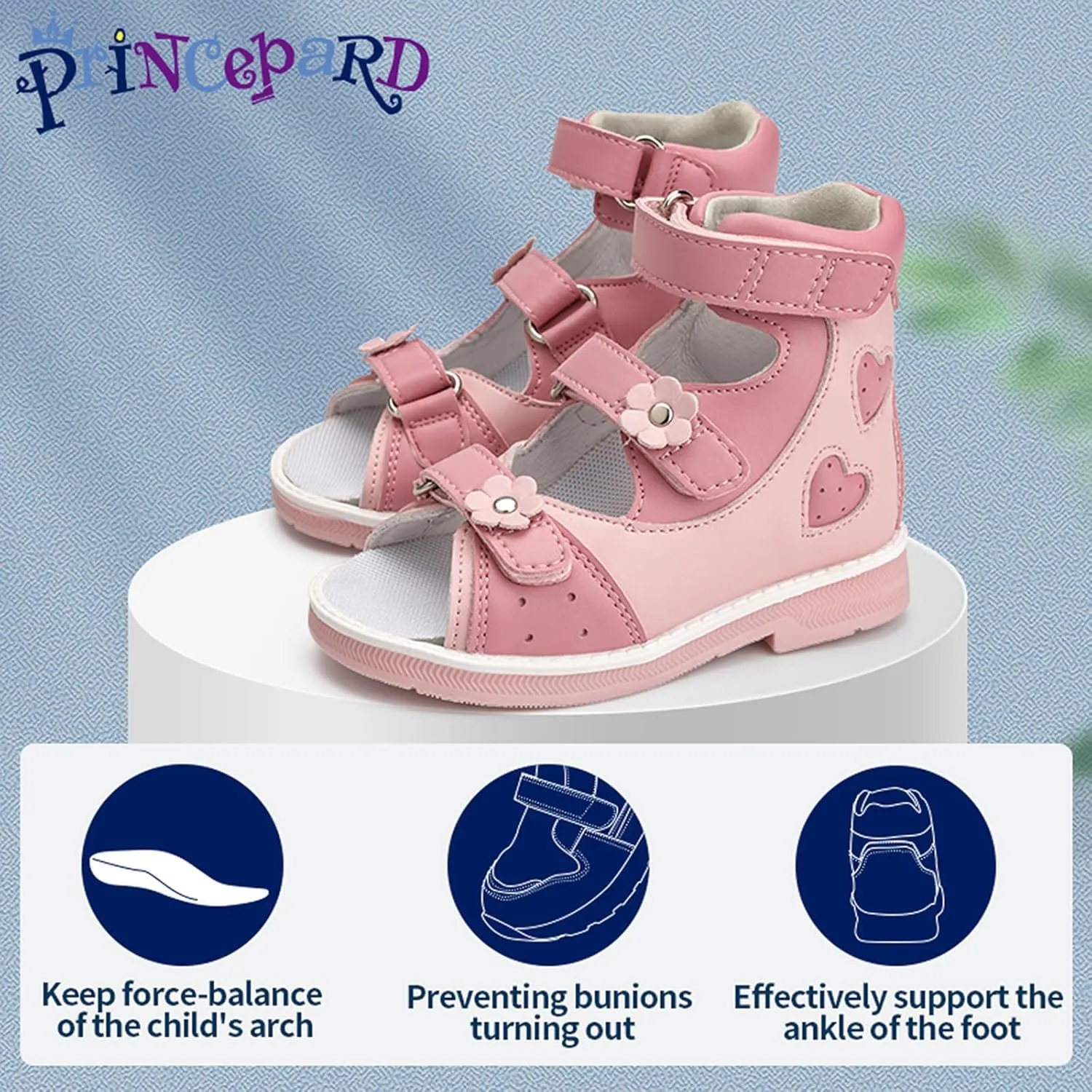 Orthopedic Sandals for girls with Hollowed Out Heart Pattern,High-top AFO Shoes with Arch and Ankle Support