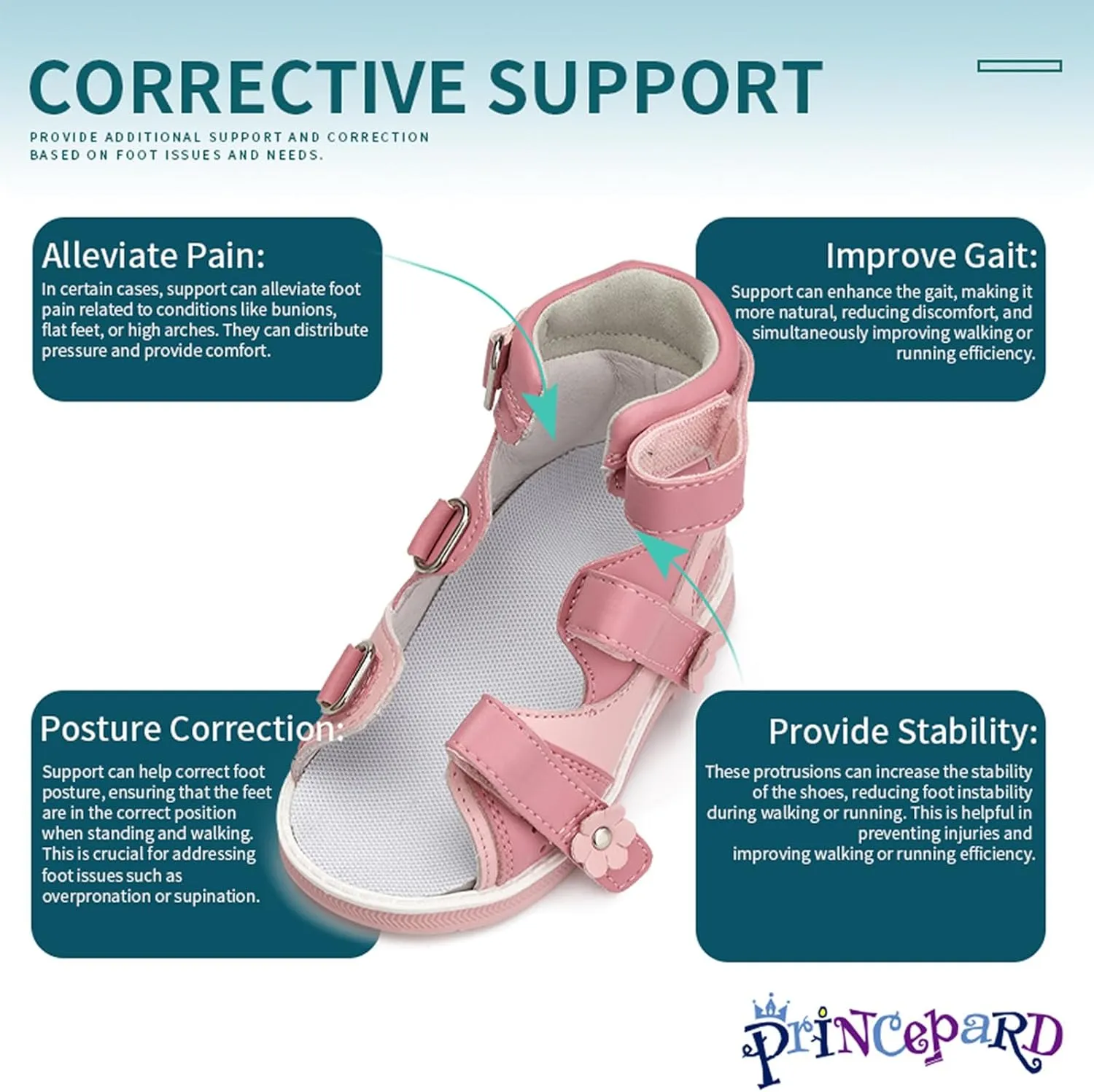 Orthopedic Sandals for girls with Hollowed Out Heart Pattern,High-top AFO Shoes with Arch and Ankle Support