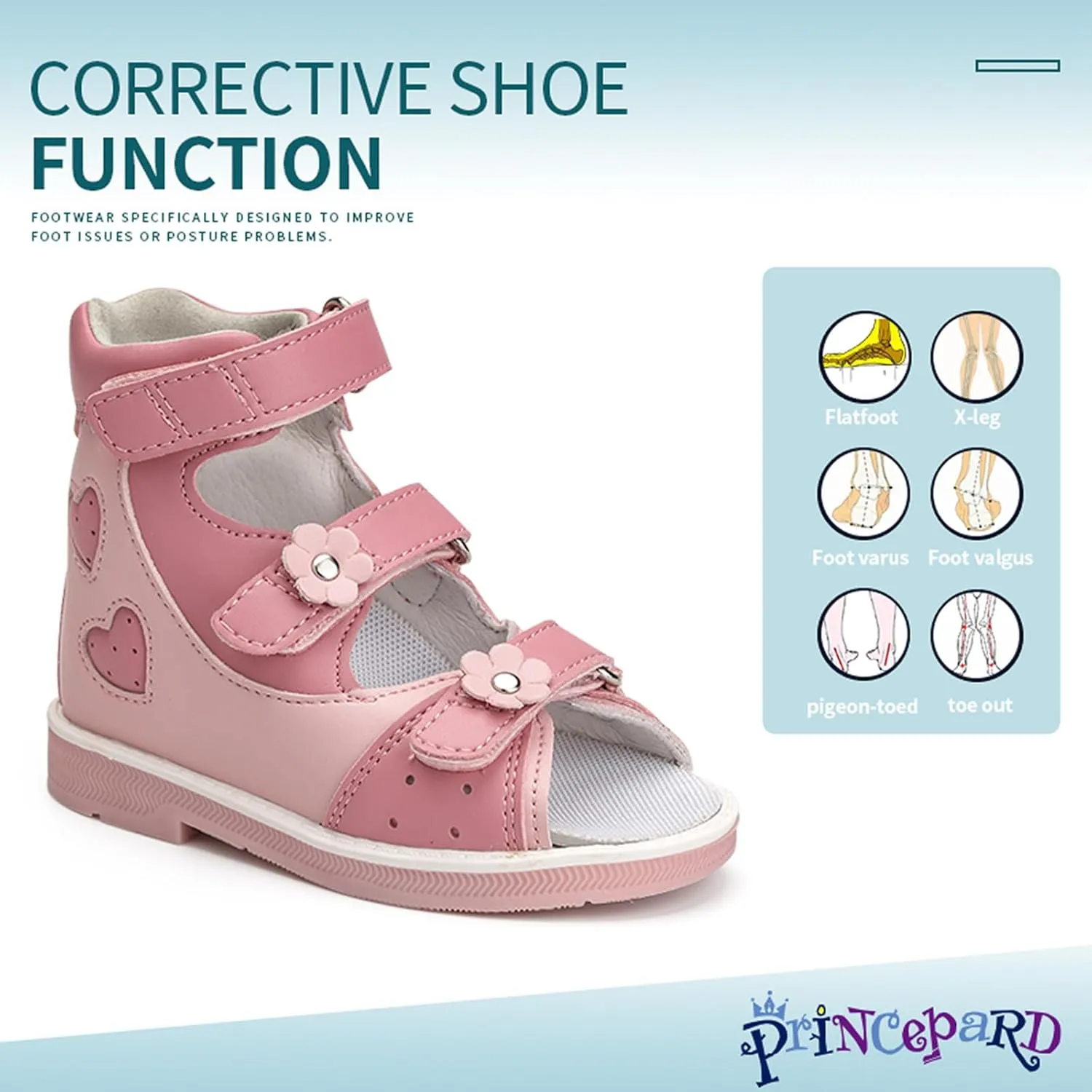 Orthopedic Sandals for girls with Hollowed Out Heart Pattern,High-top AFO Shoes with Arch and Ankle Support