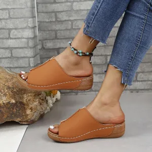 Orthopedic Sandals for Women Wide Width,Damping Sole Stretch Lightweight Arch Support Flat Slip on Platform Wedge Slides Diabetic Walking Summer Shoes
