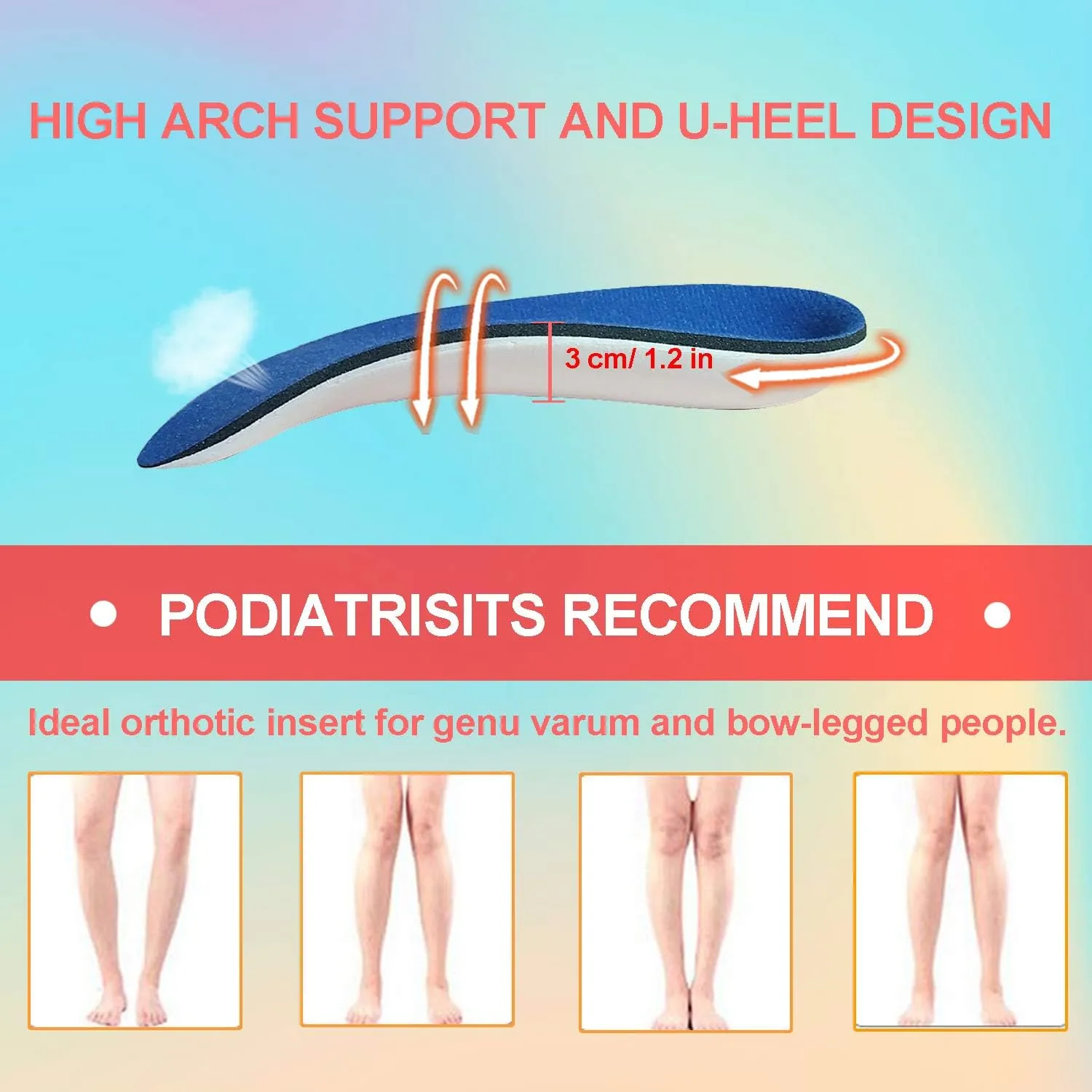 Orthotic Inserts 3/4 Length, Plantar Fasciitis Inserts for Flat Feet, Plantar Fasciitis, Bone Spur, Arch Support Insoles for Men and Women for Walking, Running, Sport