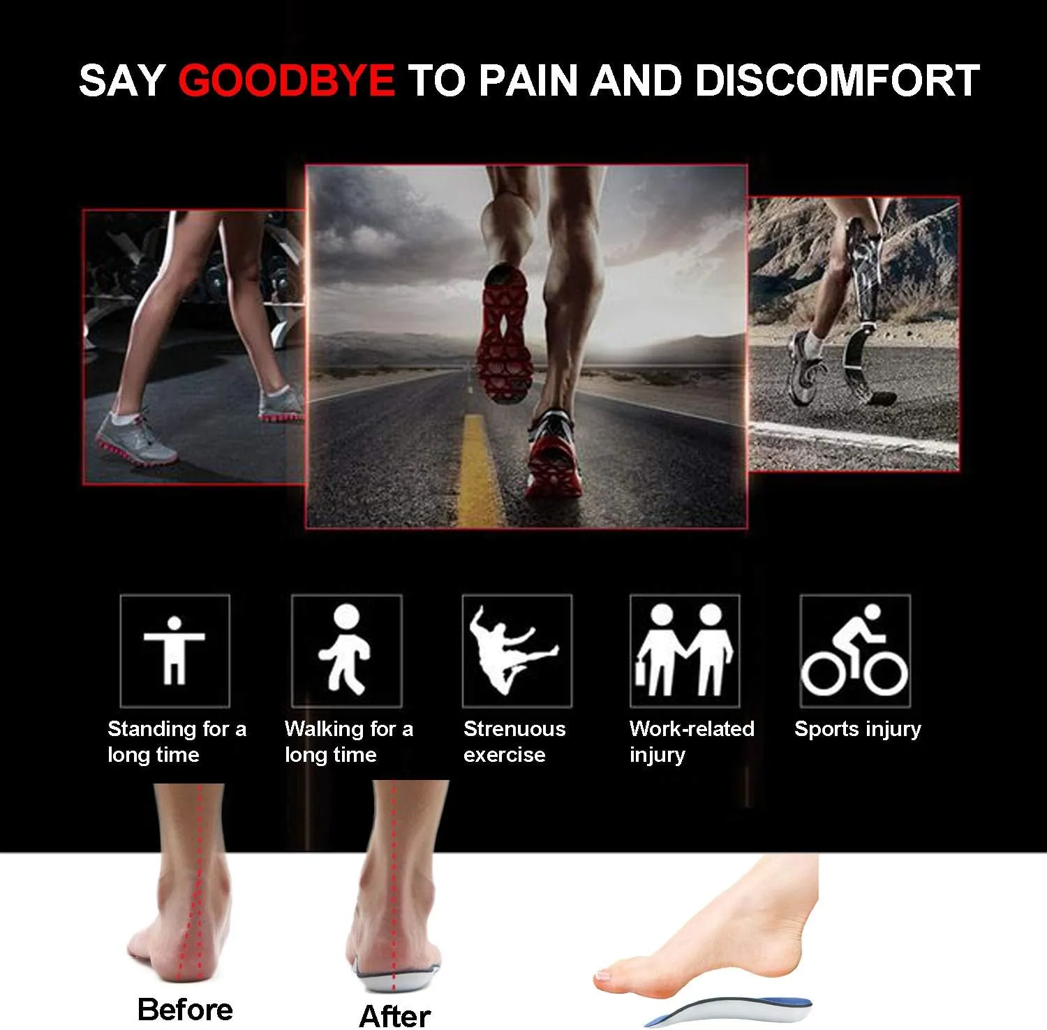 Orthotic Inserts 3/4 Length, Plantar Fasciitis Inserts for Flat Feet, Plantar Fasciitis, Bone Spur, Arch Support Insoles for Men and Women for Walking, Running, Sport