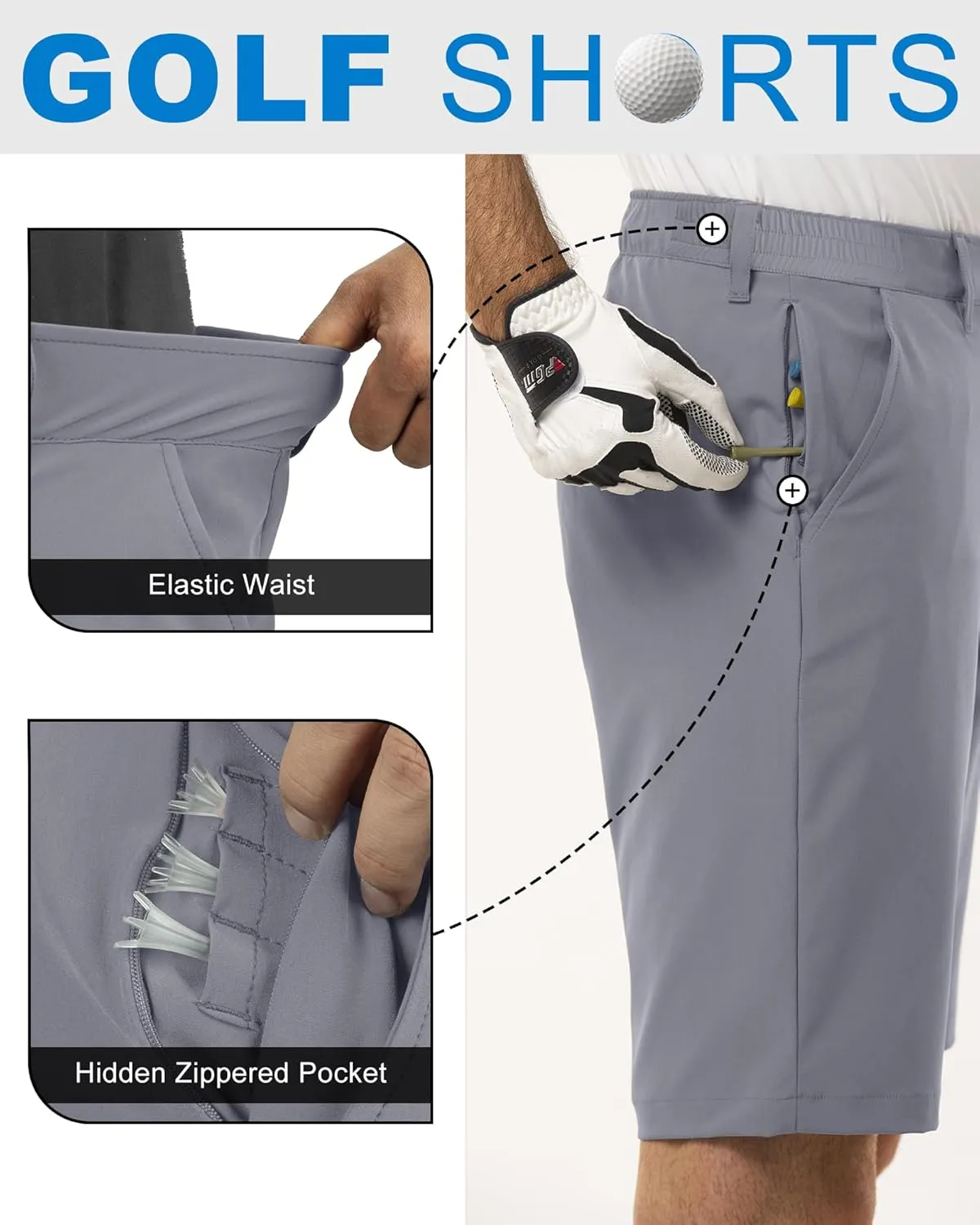 Outdoor Ventures Men's Golf Shorts 11" Inseam Classic-Fit Flat Front Stretch Casual Shorts with Pockets Summer Hiking Travel