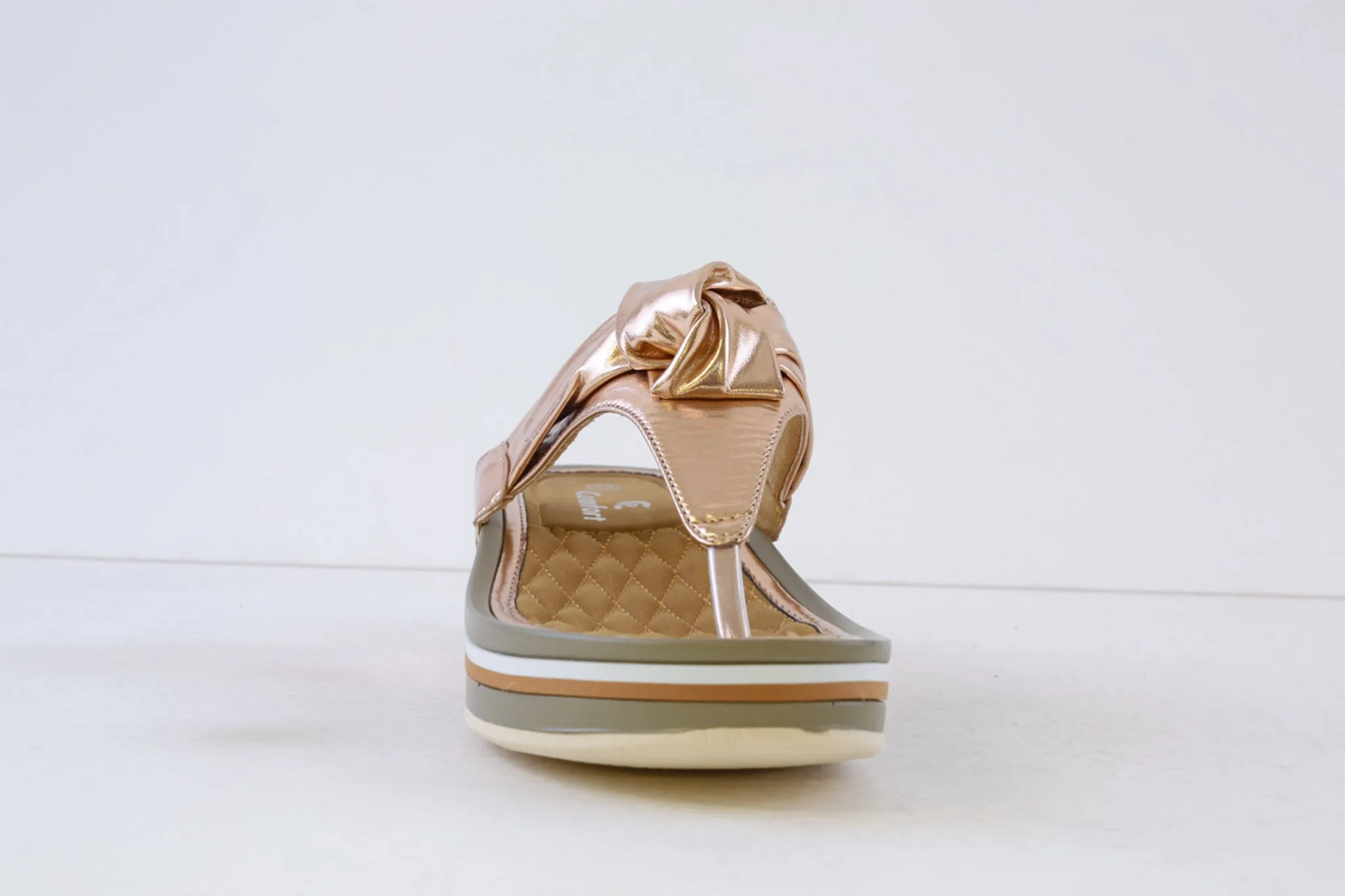 P-COMFORT - WW1660 KNOT TRIM WEDGE TOE-POST MULE - ROSE GOLD