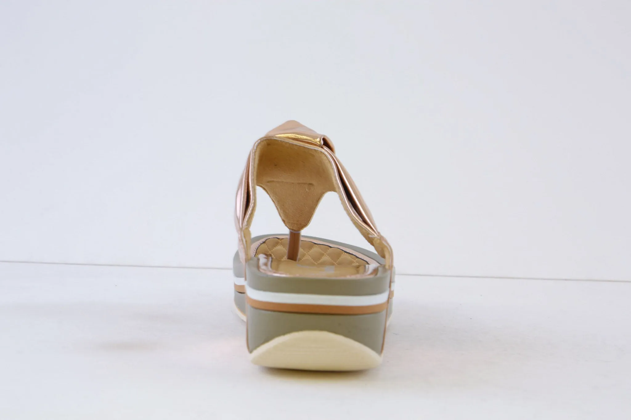 P-COMFORT - WW1660 KNOT TRIM WEDGE TOE-POST MULE - ROSE GOLD
