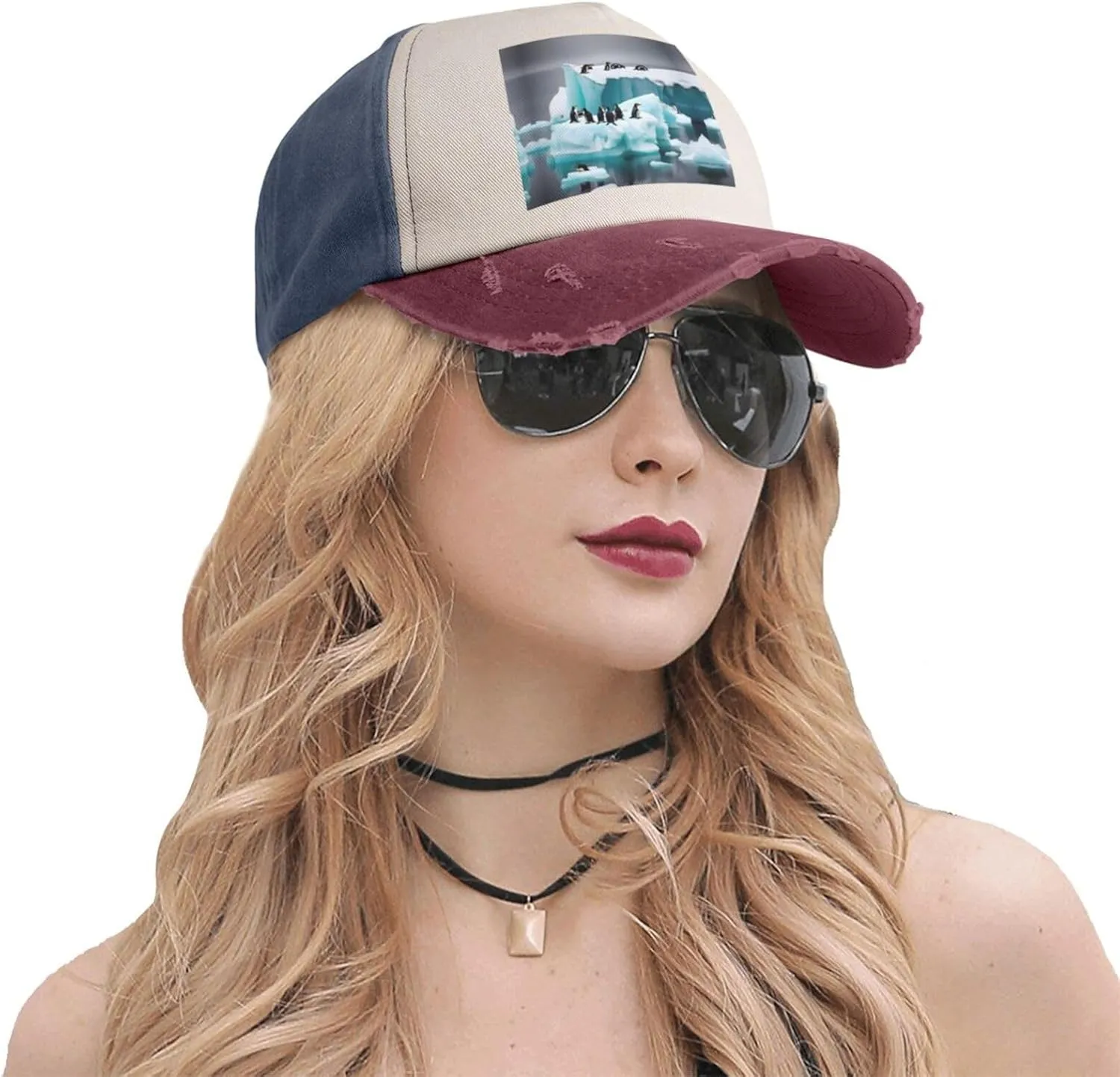 Penguins On The Iceberg Print Golf Flat Snapback Hat,Hip Hop Style Flat Bill,Personalized Adjustable Summer Sun Hat Unisex