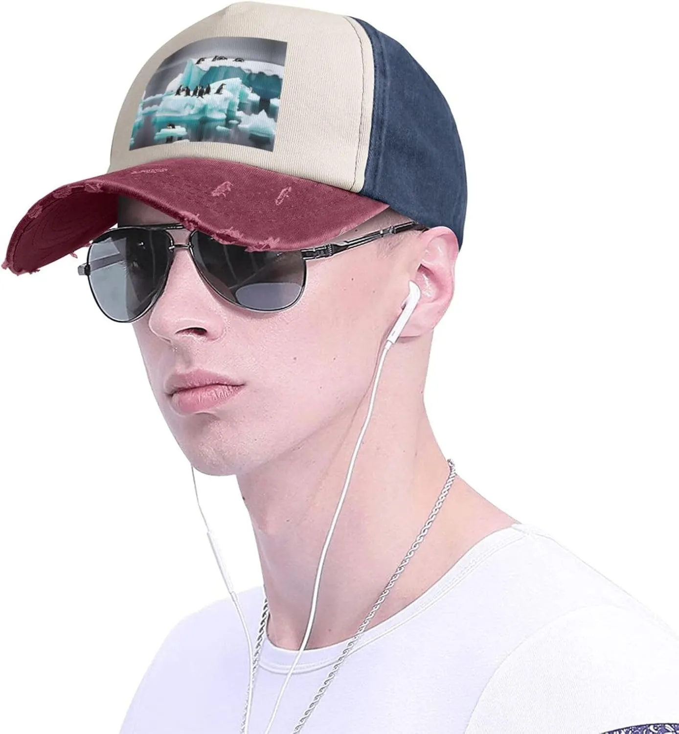 Penguins On The Iceberg Print Golf Flat Snapback Hat,Hip Hop Style Flat Bill,Personalized Adjustable Summer Sun Hat Unisex