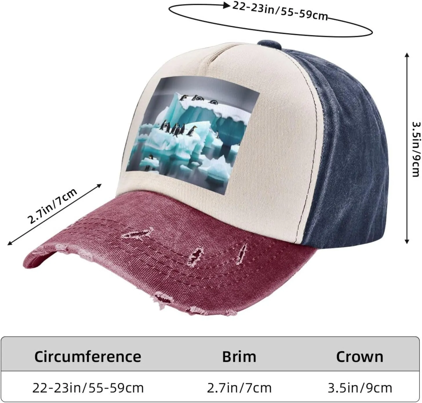 Penguins On The Iceberg Print Golf Flat Snapback Hat,Hip Hop Style Flat Bill,Personalized Adjustable Summer Sun Hat Unisex