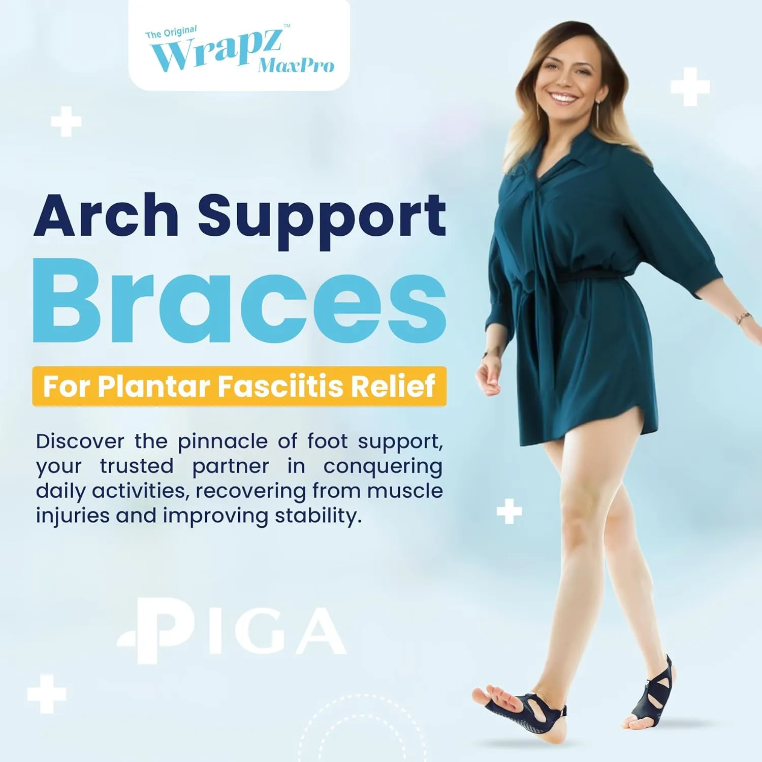 PIGA Wrapz ProMax - Toeless Compression Socks | Plantar Fasciitis Relief | Adjustable Arch Support | Water-Friendly | Unisex Pain Relief & Recovery