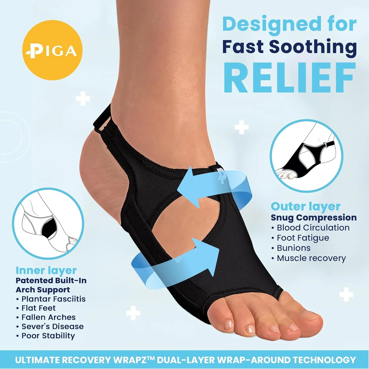 PIGA Wrapz ProMax - Toeless Compression Socks | Plantar Fasciitis Relief | Adjustable Arch Support | Water-Friendly | Unisex Pain Relief & Recovery