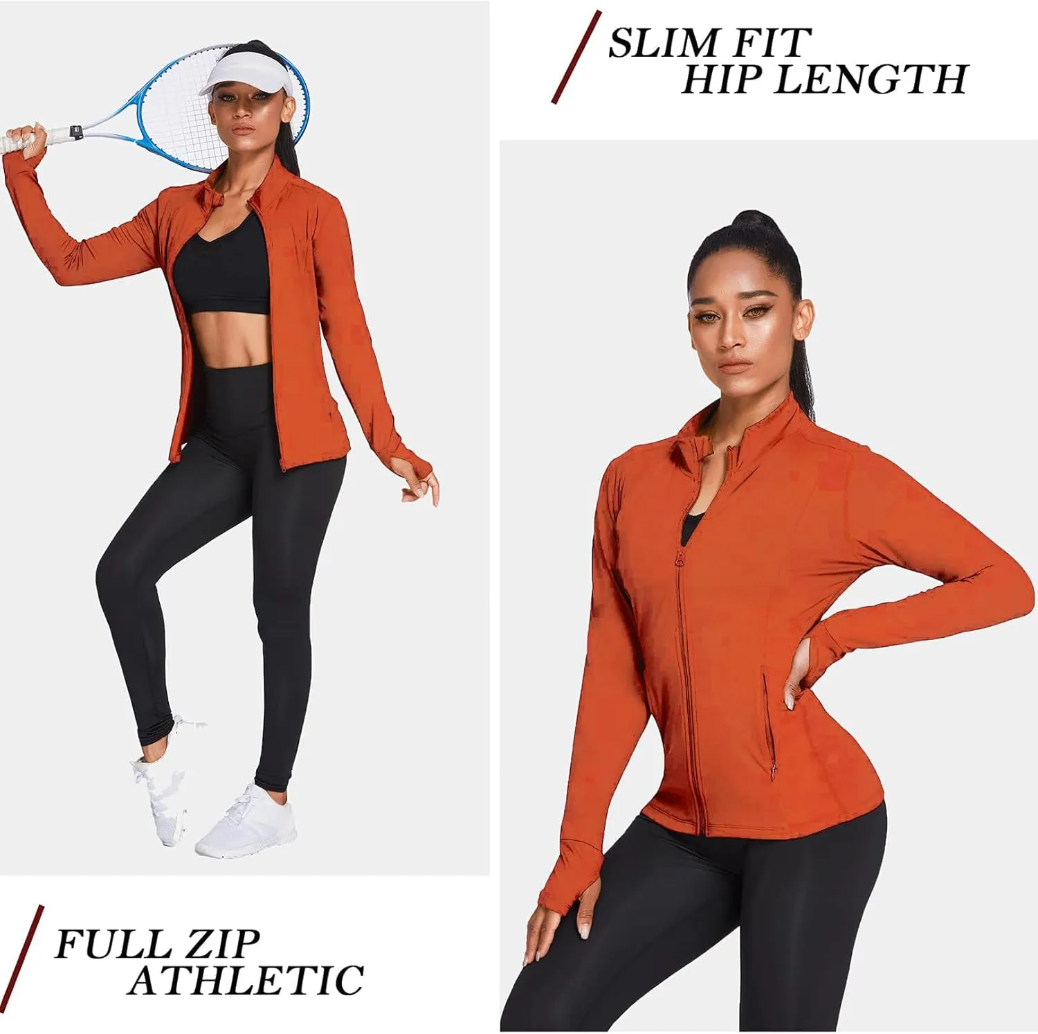 PINSPARK Women's Track Jacket Breathable Running Jacket Zip Up Sportswear Slim Fit Workout Tops