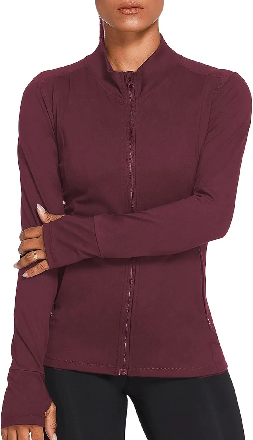 PINSPARK Women's Track Jacket Breathable Running Jacket Zip Up Sportswear Slim Fit Workout Tops