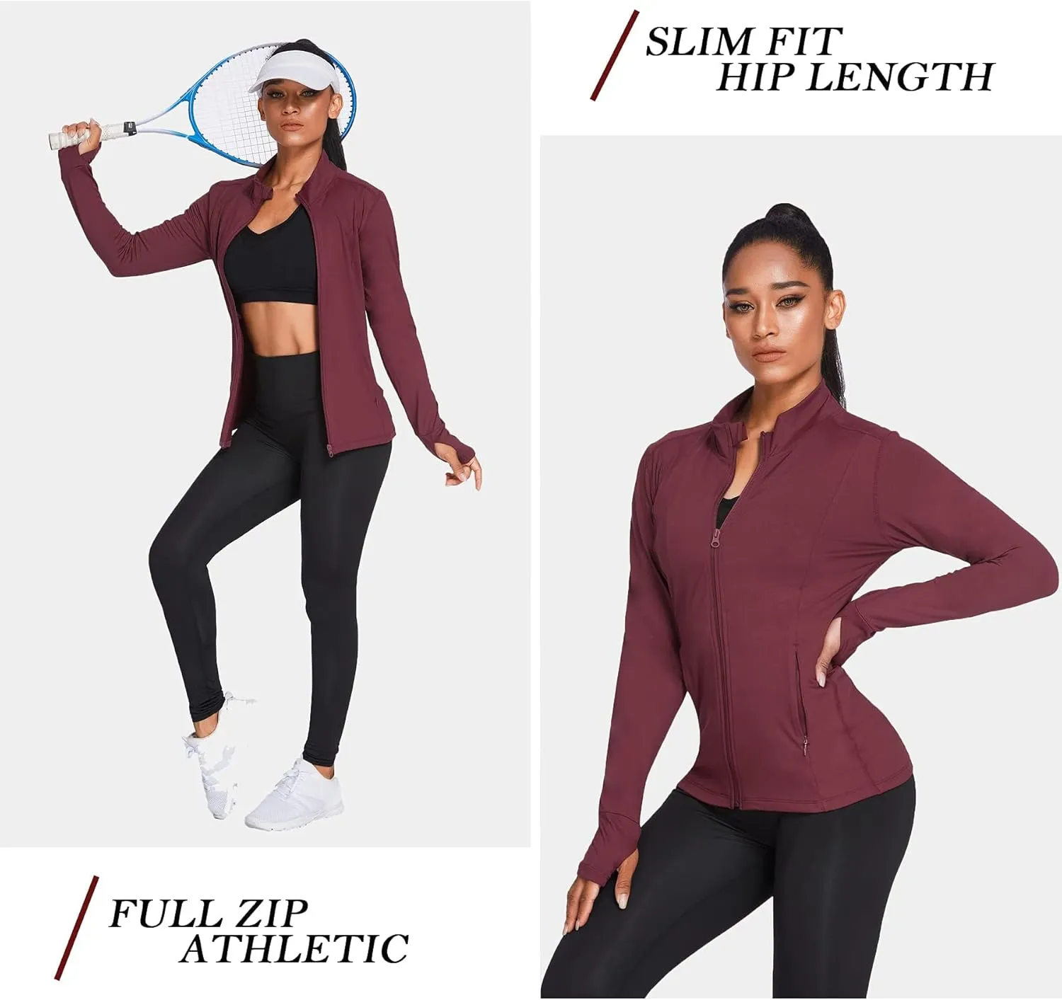 PINSPARK Women's Track Jacket Breathable Running Jacket Zip Up Sportswear Slim Fit Workout Tops