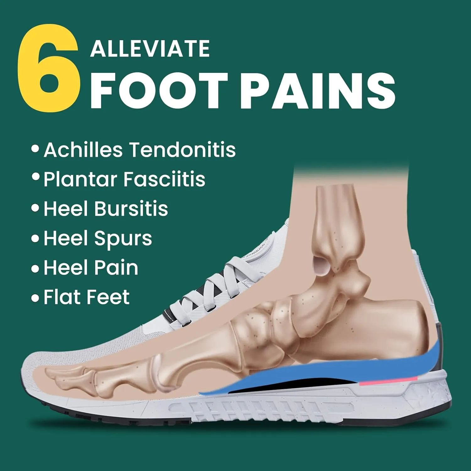 Plantar Fasciitis Heel Inserts Insoles - Welnove Arch Support Anti-Slip Cushions for Foot Heel Pain Relief, Heel Cups Orthotic for Flat Feet, Heel Spur and Achilles Tendinitis, Women’s 6-10