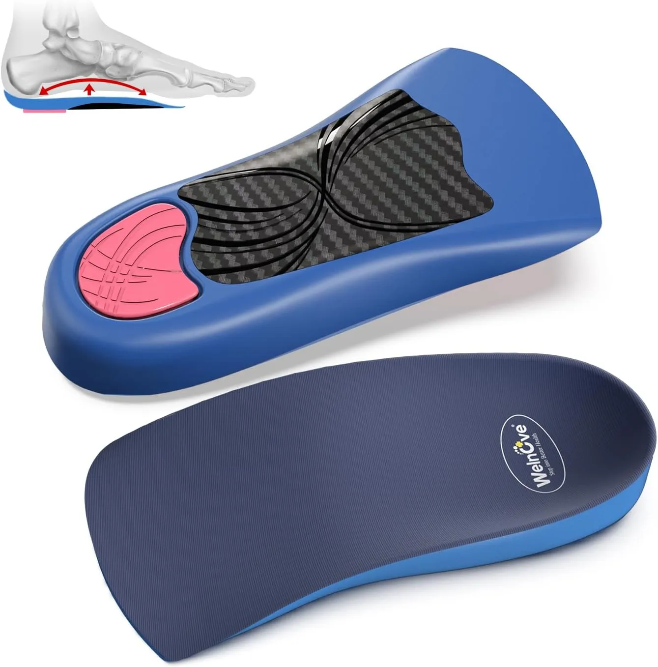 Plantar Fasciitis Heel Inserts Insoles - Welnove Arch Support Anti-Slip Cushions for Foot Heel Pain Relief, Heel Cups Orthotic for Flat Feet, Heel Spur and Achilles Tendinitis, Women’s 6-10
