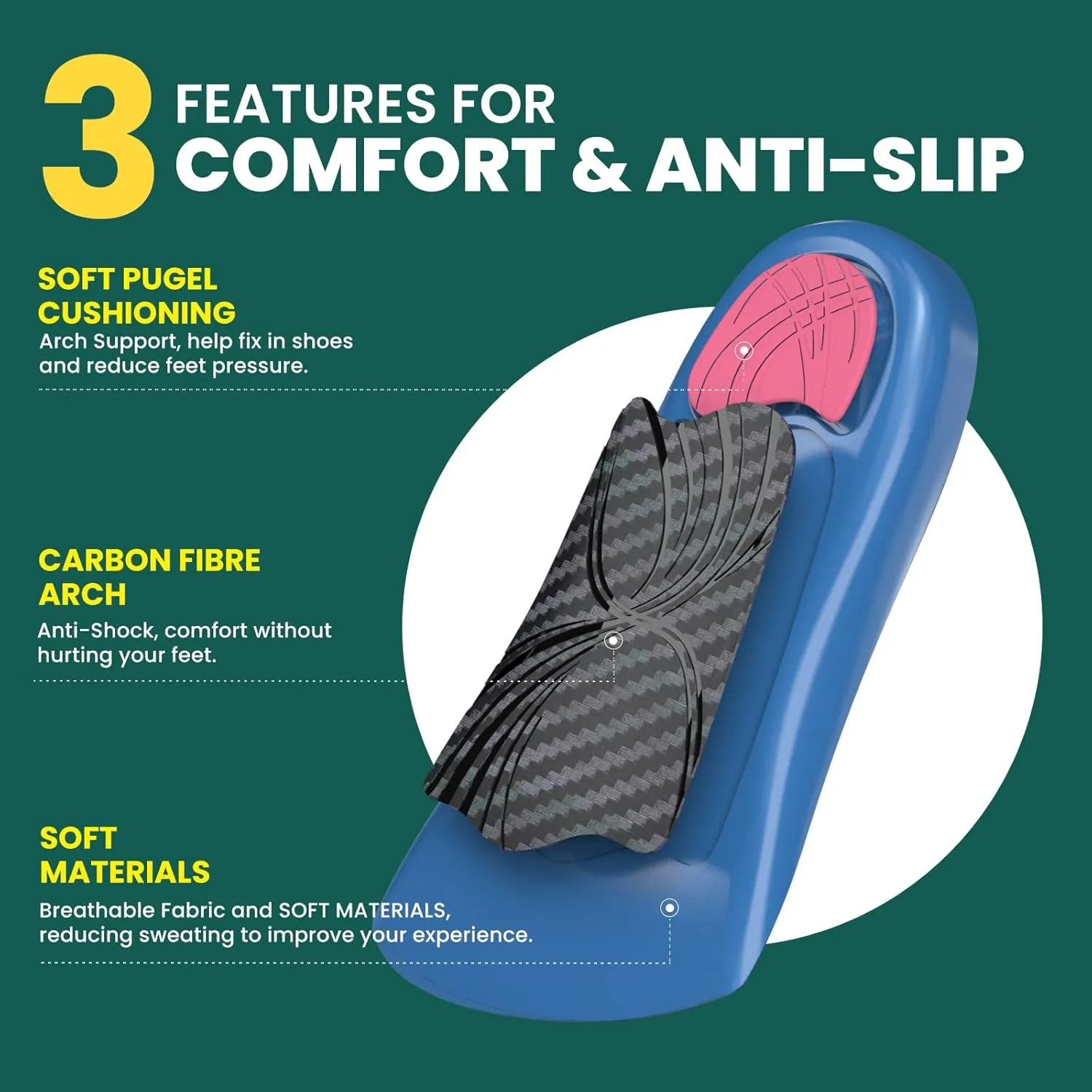 Plantar Fasciitis Heel Inserts Insoles - Welnove Arch Support Anti-Slip Cushions for Foot Heel Pain Relief, Heel Cups Orthotic for Flat Feet, Heel Spur and Achilles Tendinitis, Women’s 6-10