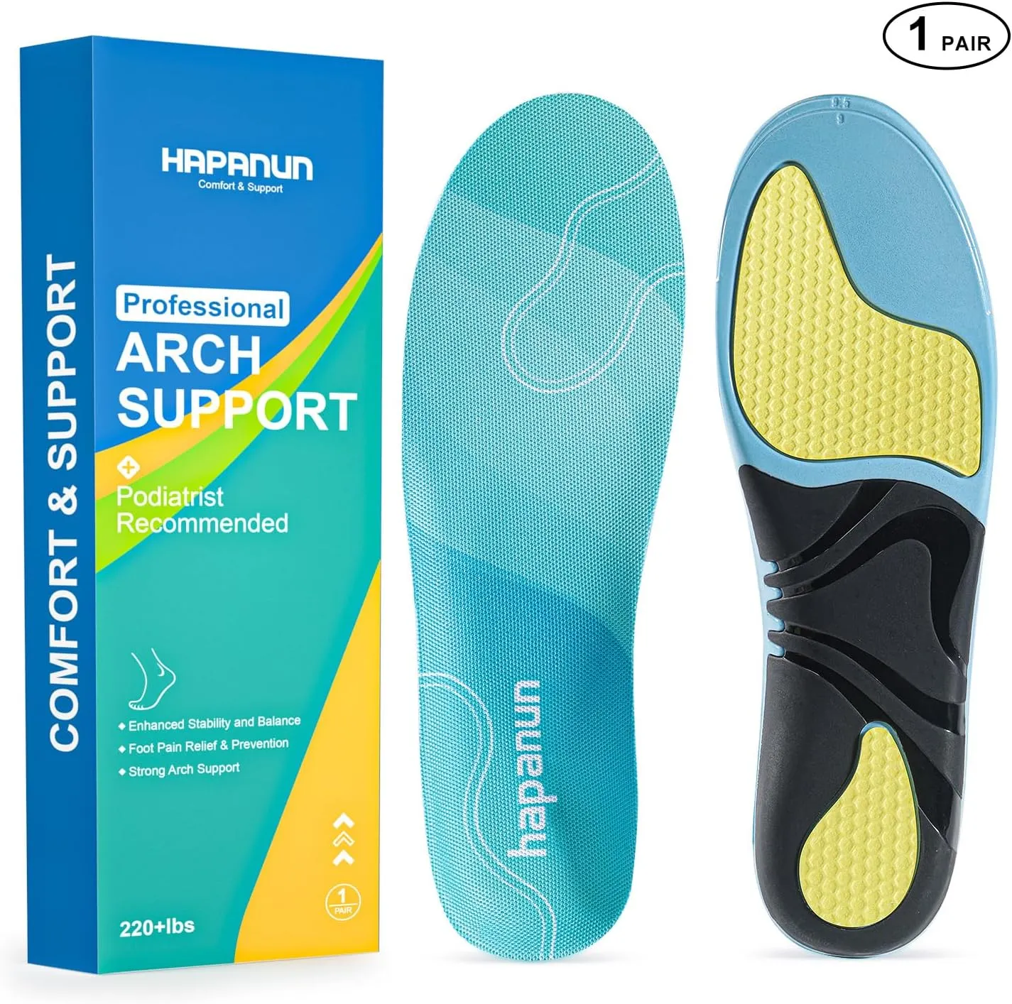 Plantar Fasciitis Insoles 200 lbs Heavy Duty Support Pain Relief High Arch Flat Foot Orthotic Work Shoes Boots Cushioning Insoles