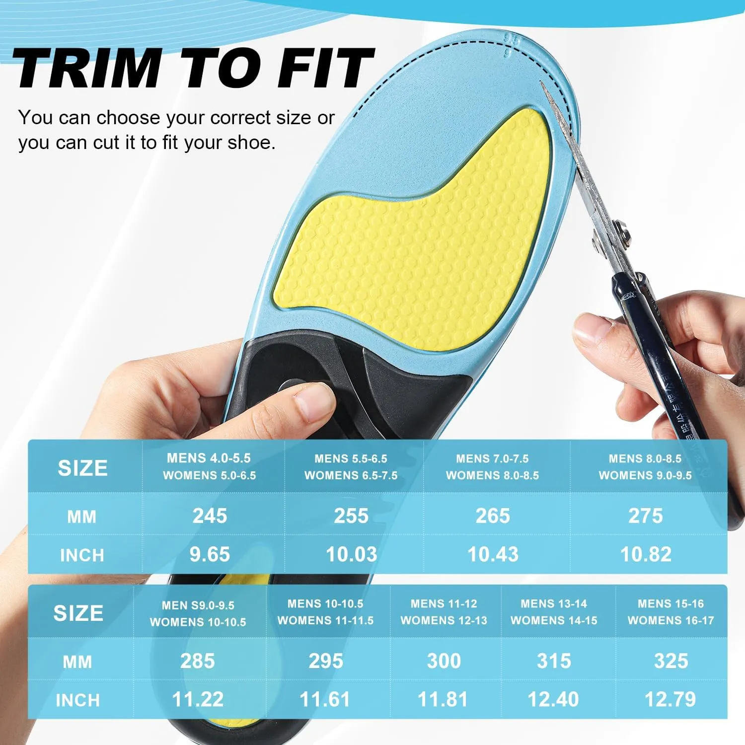 Plantar Fasciitis Insoles 200 lbs Heavy Duty Support Pain Relief High Arch Flat Foot Orthotic Work Shoes Boots Cushioning Insoles