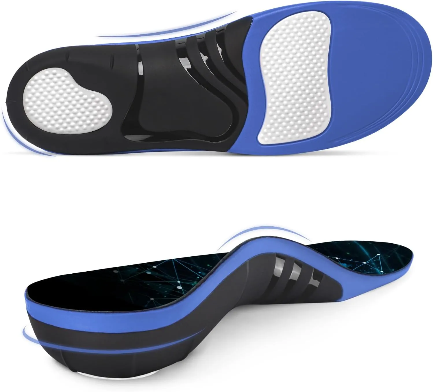 Plantar Fasciitis Insoles, 220  lbs High Arch Support Inserts for Men Women, Pain Relief Orthotic Heavy Duty Flat Feet Athletic Work Boot Insoles Standing All Day, Blue - XS