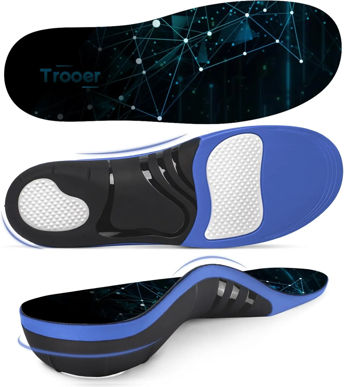 Plantar Fasciitis Insoles, 220  lbs High Arch Support Inserts for Men Women, Pain Relief Orthotic Heavy Duty Flat Feet Athletic Work Boot Insoles Standing All Day, Blue - XS