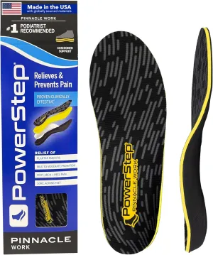 PowerStep Insoles, Pinnacle Work, Work Boot Arch Support, Insoles For Standing All Day, Arch Support Orthotic For Men, M5/W7