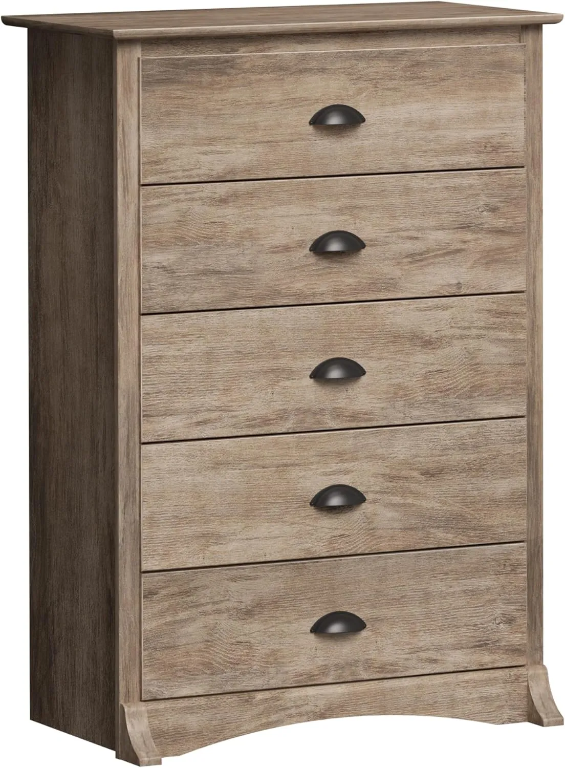 Prepac Salt Spring Rustic 5-Drawer Tall Dresser for Bedroom, Farmhouse Dresser Chest of Drawers 17.75" D x 31.5" W x 44.75" H, Drifted Gray