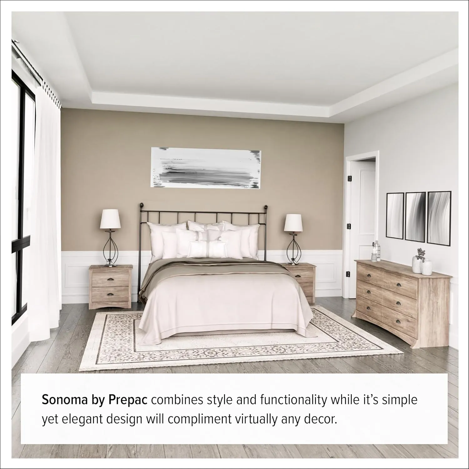 Prepac Salt Spring Rustic 5-Drawer Tall Dresser for Bedroom, Farmhouse Dresser Chest of Drawers 17.75" D x 31.5" W x 44.75" H, Drifted Gray