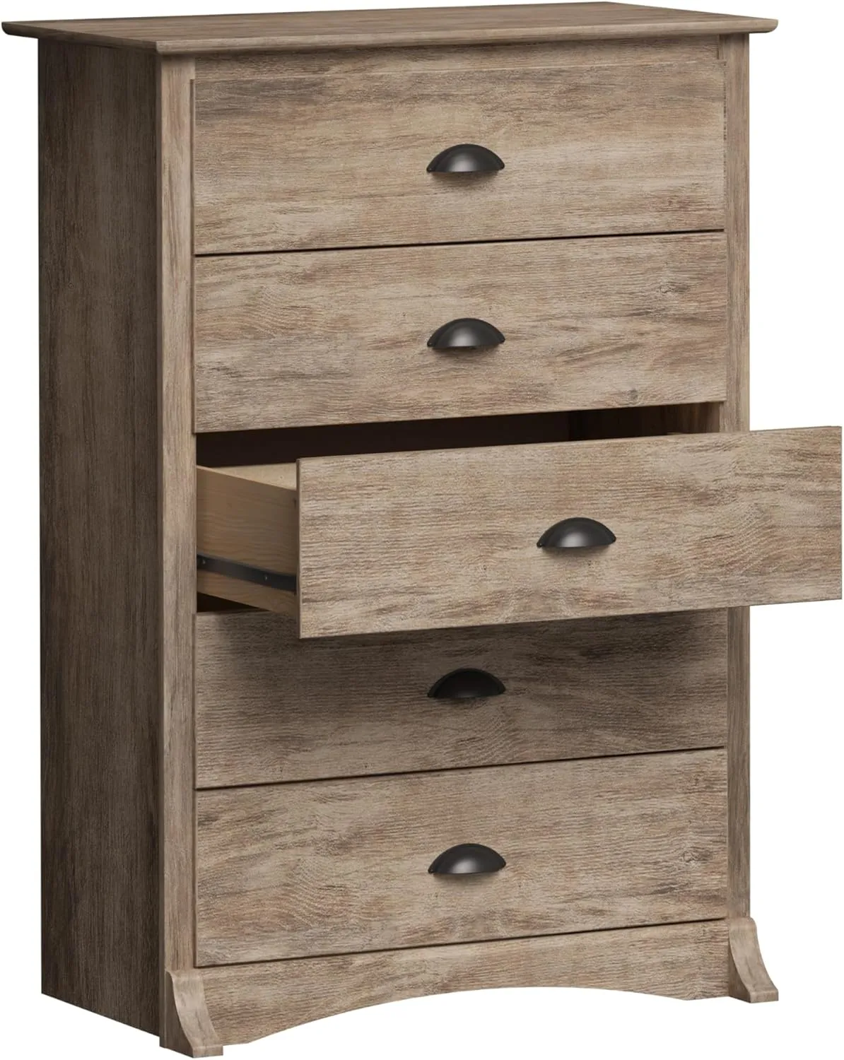 Prepac Salt Spring Rustic 5-Drawer Tall Dresser for Bedroom, Farmhouse Dresser Chest of Drawers 17.75" D x 31.5" W x 44.75" H, Drifted Gray