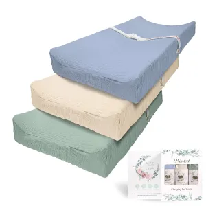 Primlect Muslin Changing Pad Cover for Boys Girls 100% Cotton Fitted Baby Diaper Changing Table 3 Pack Soft and Breathable for Standard Changing Table Topper 32"x16"