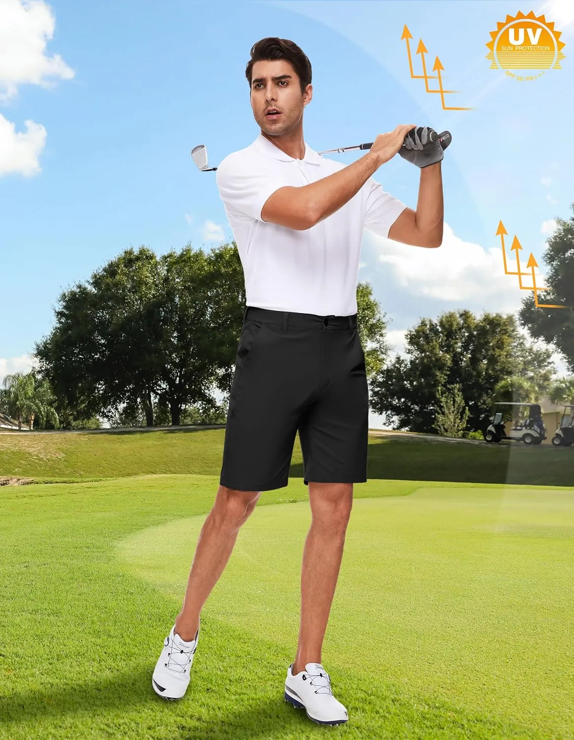 PULI Men's Golf Shorts Stretch Casual Dress 10 Inch Inseam Lightweight Quick Dry Waterproof Hiking Shorts with Pockets